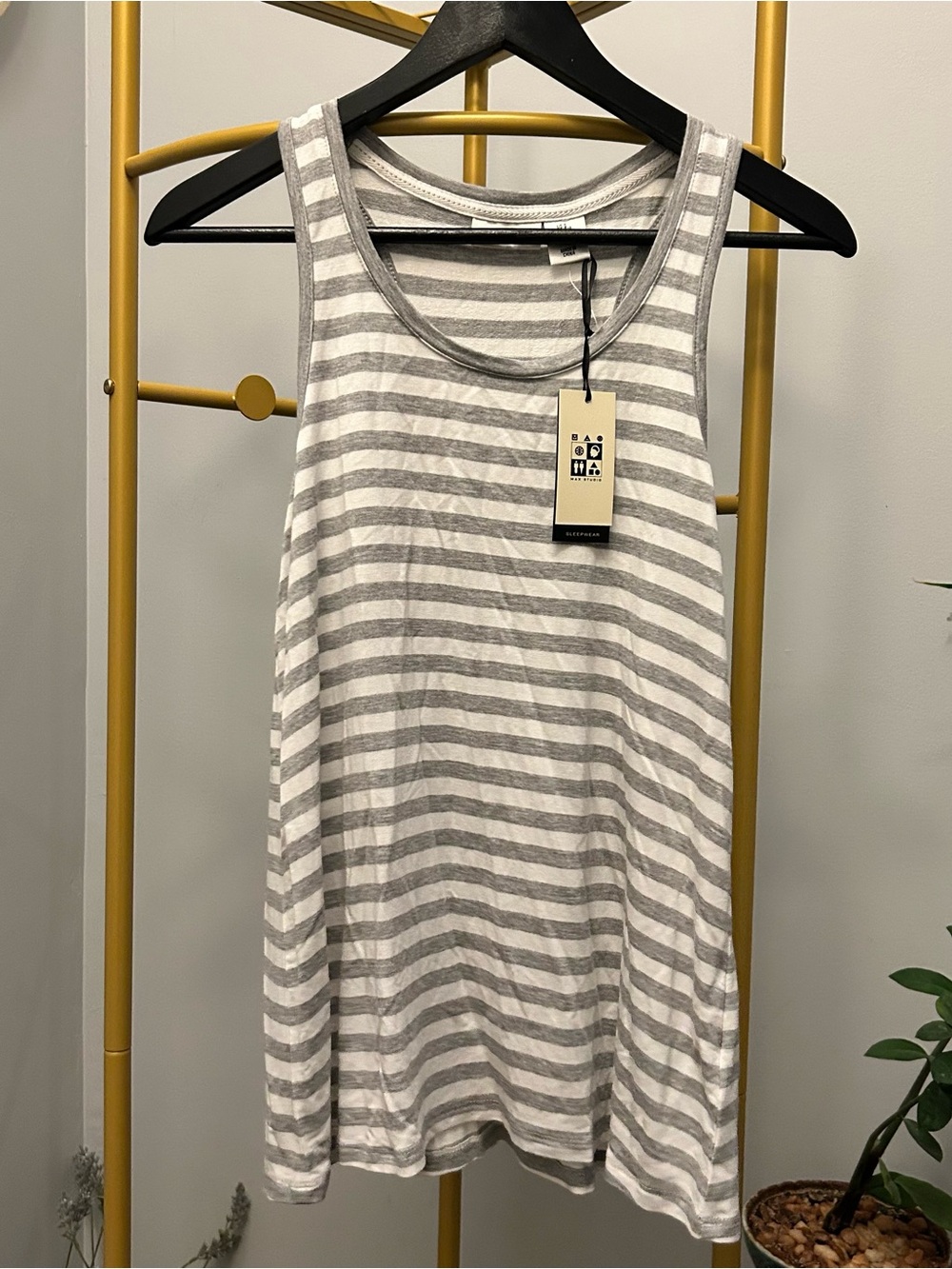 Max Studio Gray and White Striped Sleeveless Tank sleepwear loungewear size S